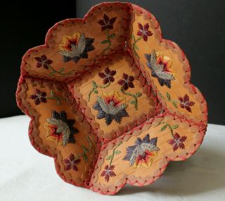 Circa 1994 - Birch Bark " Tobacco Tray " With Basswood Embroidery By Margaret Hill