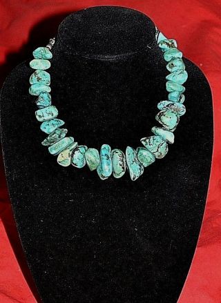 Navajo Vintage Large Kingman Turquoise Nugget Necklace,  18 ",  Jewelry
