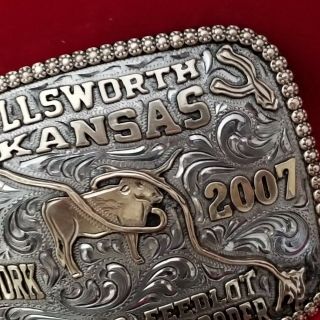 RODEO BUCKLE 2007 ELLSWORTH KANSAS CALF ROPING CHAMPION TROPHY Signed 246 2