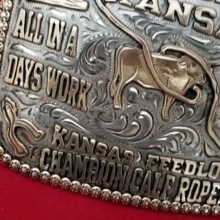 RODEO BUCKLE 2007 ELLSWORTH KANSAS CALF ROPING CHAMPION TROPHY Signed 246 3