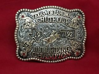 1992 Rodeo Trophy Buckle Texas Oklahoma Bull Riding Champion Vintage 532