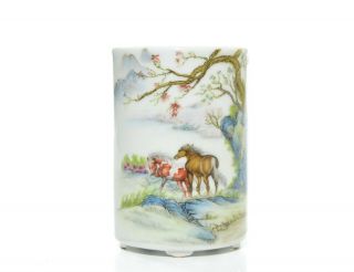 A Very Fine Chinese Famille Rose “giuseppe Castiglione” Porcelain Brush Pot