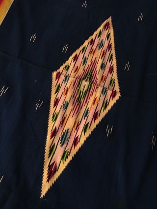 Vintage Mexican Serape Saltillo 6’ X 7’ Wool Kilim Weaving Rug Blanket Indigo 2