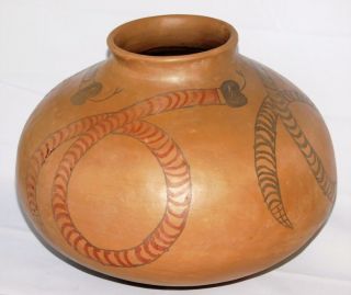 Vtg Huge Casa Grande Native American Rattle Snake Polychrome Pottery Pot Jar