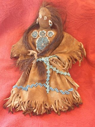 An Old Native American Beaded Buckskin Folk Art Doll