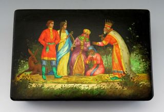 Post Wwii Russian Lacquer Ware Paper Mache Hand Painted Box