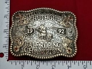 1992 RODEO TROPHY BUCKLE TEXAS / OKLAHOMA CALF ROPING CHAMPION VINTAGE 154 2