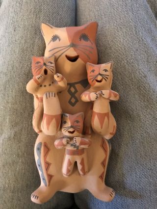 Jemez Pueblo American Indian Pottery Cat Storyteller - Emily Fragua Tsosie
