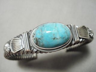 So Heavy Thick Vintage Navajo Twisted Coil Sterling Silver Turquoise Bracelet