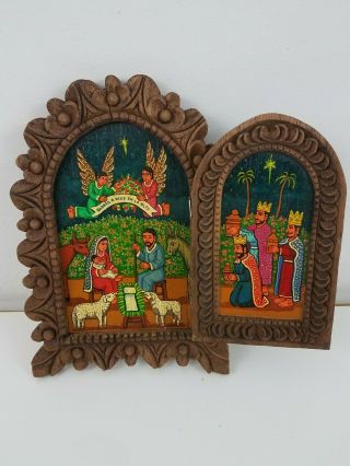 Mexican Retablo Nicho Show Box Folk Art Christmas Religious Wood Hand Paint