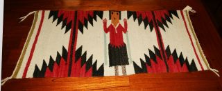 Older Authentic Navajo Single Figure Pictorial Gallup Throw Rug 17 " X 35 "