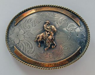 Cal Western Sunset Trails Sterling Silver Horse & Rider Rodeo Belt Buckle;i968