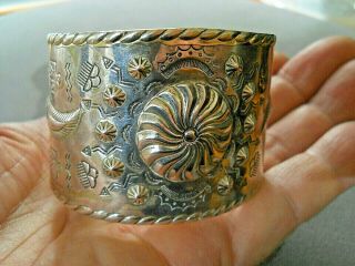 Harvey Era Bell Trading Navajo Sterling Silver Repousse Stamped Cuff Bracelet
