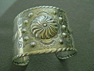 Harvey Era Bell Trading Navajo Sterling Silver Repousse Stamped Cuff Bracelet 2
