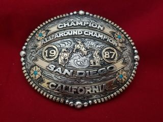1987 Trophy Rodeo Belt Buckle San Diego California All Arou Champion Vintage 562