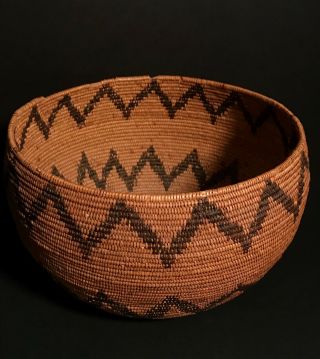 Large California Coiled Basket,  Probably Yokuts,  Rattlesnake Design,  Late 19th C,  Nr