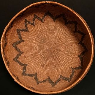 LARGE CALIFORNIA COILED BASKET,  PROBABLY YOKUTS,  RATTLESNAKE DESIGN,  LATE 19TH C,  NR 2