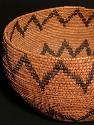 LARGE CALIFORNIA COILED BASKET,  PROBABLY YOKUTS,  RATTLESNAKE DESIGN,  LATE 19TH C,  NR 3