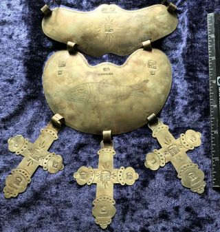 Trade Silver Double Gorget,  3 Three Crosses,  Engraved Fish,  Montreal,  Quebec