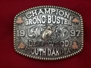 1997 Rodeo Trophy Belt Buckle Vintage Deadwood South Dakota Bronc Rider Champ 75