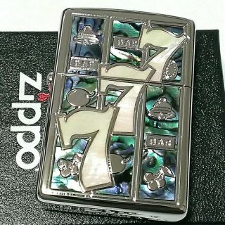 Zippo Oil Lighter Shell Inlays Jackpot Three Seven 777 Silver Brass Japan F/s
