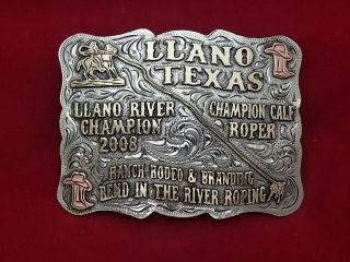 Vintage Texas Rodeo Buckle 2009 Llano Calf Roping Hand Engraved Signed 811