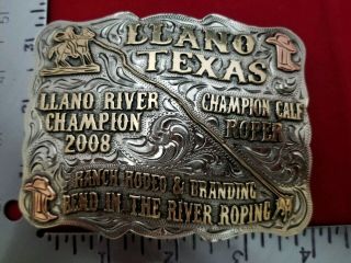 VINTAGE TEXAS RODEO BUCKLE 2009 LLANO CALF ROPING Hand Engraved Signed 811 2
