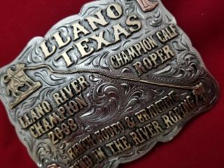 VINTAGE TEXAS RODEO BUCKLE 2009 LLANO CALF ROPING Hand Engraved Signed 811 3