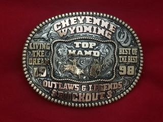 1998 Vintage Rodeo Trophy Belt Buckle Cheyenne Wyoming All Around Champion 244