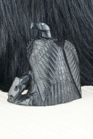 Black Vulture Zuni Fetish Carving - Derrick Kaamasee