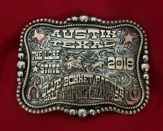 2018 Rodeo Trophy Belt Buckle Austin Texas Calf Roping Champion Vintage 842