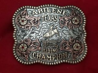 1982 Rodeo Trophy Belt Buckle Abilene Texas Bull Riding Champion Vintage 321