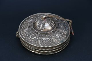 Old Quality Sound Tune Cymbals Tibetan Tingsha Box Case Copper Astamangala Nepal