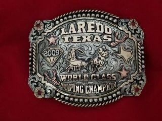 2009 Rodeo Trophy Belt Buckle Laredo Texas Team Roping Champion Vintage 403