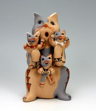 Jemez Pueblo American Indian Pottery Cat Storyteller - Emily Fragua Tsosie