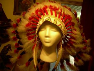 Headdress/war Bonnet Made By Native Indians.  Take A Look.  Beadwork.