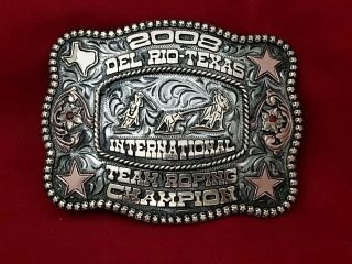 2008 Rodeo Trophy Belt Buckle Del Rio Texas Team Roping Champion Vintage 419