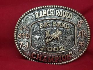 2002 Trophy Rodeo Belt Buckle Vintage Big Bend Texas Team Roping Champion 269