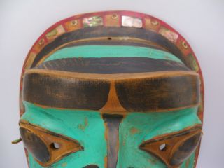Pacific Northwest Coast Carved Cedar & Abalone Inlaid Painted Mask 2