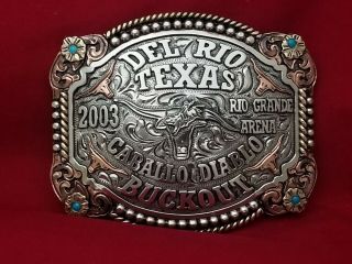 2003 Rodeo Trophy Belt Buckle Vintage Del Rio Texas Bull Riding Champion 276