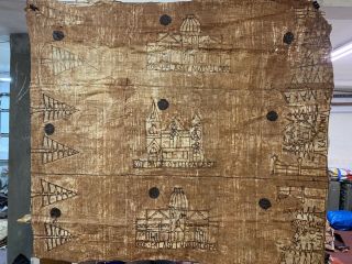 Atq Polynesian Bark Cloth Tonga Pacific Island Tapa Painting 64x56 Ngatu Art