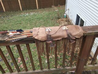 Native American Plains Indians Handmade Black Arrow And Leather Pouch Set