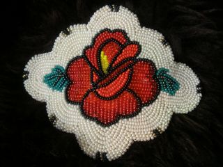 Native American Shoshone Indian Beaded Rose Leather Barrette Hair Piece