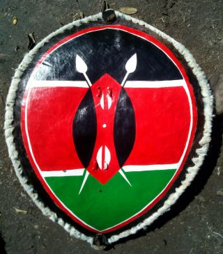 Painted Leather Maasai Shield Kenya Africa Functional Primitive