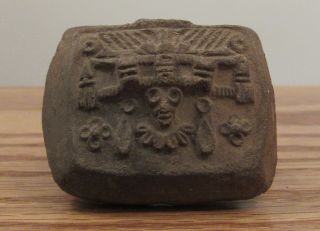 Pre - Columbian? Teotihuacan Clay Ring Pottery Stamp Headdress Figure Tlaloc