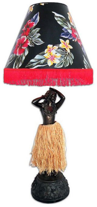 Hawaiian Handcrafted Hula Girl 37 " Lamp Vintage Bronze Floral Shade Hawaii