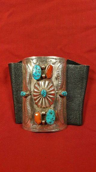 Ketoh Old Style Leather/turquoise/silver Native American Cuff