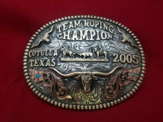 2005 Rodeo Trophy Buckle Vintage Cotulla Texas Team Roper Champ Leo Smith 891