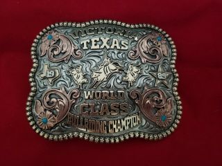 1989 Rodeo Trophy Belt Buckle Vintage Victoria Texas Bull Riding Champion 144