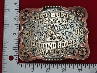 2003 TROPHY RODEO BELT BUCKLE VINTAGE FORT WORTH TEXAS CUTTING HORSE CHAMP 572 2
